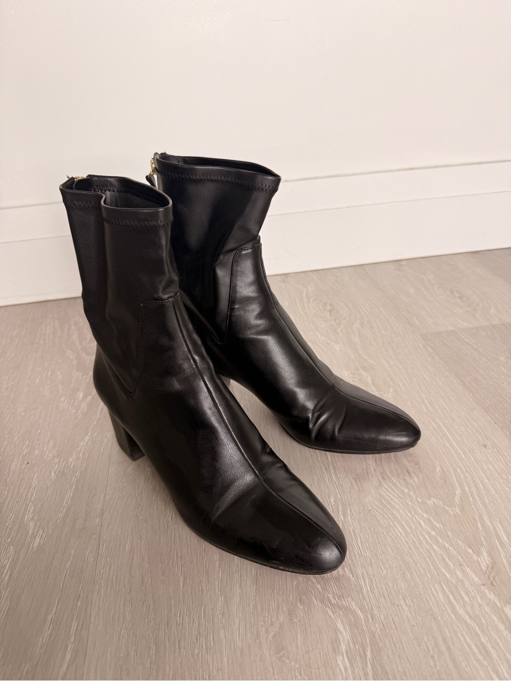 Zara Black Leather Mid-Heel Ankle Boots